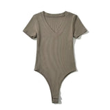 Trend Women's Wear Summer New V-Collar Short-Sleeved Jumpsuit Sexy Tight Open-File Jumpsuit Top-Outfit