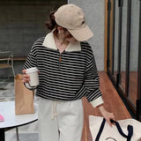Lapel Sweater Women's Thin Autumn Coat Striped Long-Sleeved Shirt Minority Zipper Polo Shirt Trend In 2023-Outfit