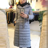Autumn And Winter New Belt Long Down Jacket Female Over The Knee Fat MM Large Size Inner Liner Light Coat Tide-Outfit