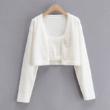 Cropped Button Knit Two Piece Cardigan-Outfit