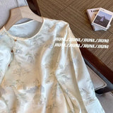 Chinese-Style Jacquard Round-Neck Satin Shirt With Oblique Lapel Button Satin Blouse 2024 Spring Retro High-Quality National Style Shirt-Outfit
