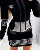 Winter Fashion Black Rhinestone Long Sleeve With Hood