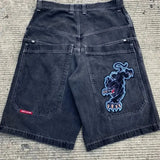 Selling Popular Style Y2K Hip Hop Original Dormitory Gothic Style Funny Style Printed Denim Shorts For Men-Outfit