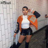 Brown Baseball Fashion Fall Jackets For Women 2022 Patchwork Button Black Crop Top Jackets Coats Red Varsity Bomber