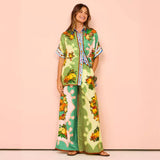 Women's Clothing 2026 New Fashion Print Tight Waist Pocket Wide Leg Pants Casual Suit Women's