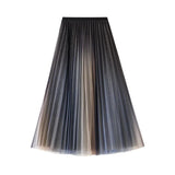 Women‣s Korean Gradient Color Skirt Fashion Mesh Yarn High Waist Pleated Mid-length Skirt-Outfit