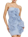 Denim Strapless 3D Flower Mini Dress-Outfit