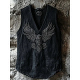 Men's Linen Short Sleeves Loose Leisure Collar T-Shirt 3D National Style Digital