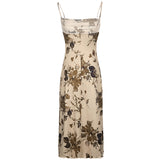 Bodycon Dresses Women Retro Clothes Floral Sleeveless Backless Spaghetti Strap Ruched Dress Summer 2023 Evening Party-Outfit