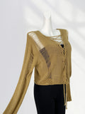 Toloer And After Two Wear Sand Dune Waste Wind Top Hole Long Sleeve T-Shirt Hollow See-Through Blouse Rope Tie Tie
