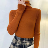 Women Pullover Turtleneck Sweater Autumn 2022 Long Sleeve Elastic Korean Simple Basic Jumper Pull Femme Solid Color Tops