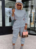 Winter Crop Top and Pants Hooded Sweatsuit with