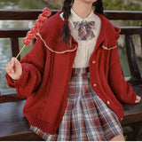 2022 Autumn Winter Women Cardigan Warm Thick Knitted Sweater Hooded Kawaii Lolita JK Coat Lady Loose Sweaters Christmas