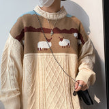 2022 Harajuku Knitted Sweaters Cartoon Sheep Pullovers Men Hip Hop Streetwear Sweater Male Autumn Winter Loose