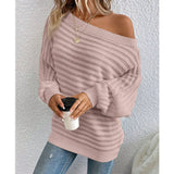 And Winter New Solid Color Three-Dimensional Cross-Print Collar Bat Sleeve Knitted Sweater