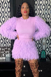 Winter Purple Fur Fringe Tassels Round Neck Sweater and Match Skirt 2 Piece