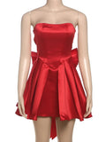 Red Satin Large Bow Mini Dress-Outfit