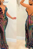 Sparkling Sequin Mesh Backless Long Maxi Dress Women Party Night Fancy Evening Dresses Sheer Robe Sexy Femme