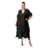 Toloer New Women's Handmade Knitted Hand-Through Tassel Dress-Outfit