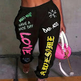 Women's New Printing Fashion Loose Waist Sports Pants Harlan Pants