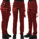 Women Solid Long Pants Pockets Zipper Slim Fit Casual Regular Button Mid Waist Splice Rivet Straight Trousers Autumn 2023-Outfit