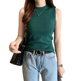 Women's Vest 2023 Spring And Summer Half-High Collar Bottomed Sweater Sleeveless Knitted Blouse With Small Sling Inside And Outside-Outfit