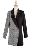 Houndstooth Patchwork Long Blazer Coat Turn Down Collar Long Sleeve Straight Blazer Autumn Winter New Fashion Retro Women