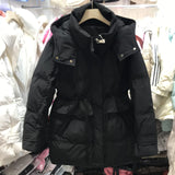 Down Jacket Female Long 2024 New Slim Tide Small Winter Hat Waist Rope Coat White Duck Down-Outfit