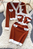 New Women's Dresses Knitwear Suits Small Fragrance Knitted Cardigan Coat + Suspender Knit Dress Streetwear Two Piece Sets 1028-1-Outfit