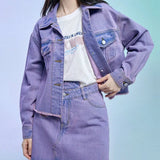 Deeptown Purple Jean Jacket Autumn Korean Fashion Clothing Loose Casual Jacket 2020 Womens Outerwear Solid Coat All-match