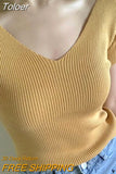 Women Casual T-Shirts V-Neck Knitting Sexy Crop Tops Screw Thread Solid Cute Clothes For Women T-shirt Summer