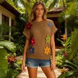Hole Tuxed Sweater Dark Long Sleeve Loose Knitted