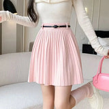 Pleated High Waist Belted Mini Skirt-Outfit