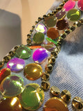 Women's Denim Shorts Loose Elastic Waist Rivet Colorful Big Sequins Wide Leg Short Jeans 2024 Summer New Fashion 29L1084-Outfit