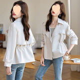 Small Short Trench Coat Lady 2024 Spring Autumn New Versatile Fashionable European Goods Hot Style Waist Casual Coat-Outfit