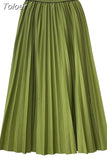 Women Chic Elastic Fashion A Line Elegant College Style Casual Solid Color Office Temperament Spring Summer Pleated