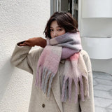 Winter Female Cashmere Plaid Scarf Women Blanket Scarves Wide Lattice Long Rainbow Shawl Wrap Warm Tippet