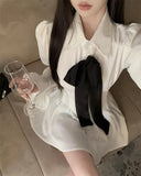 Elegant Dresses Women French Style Chic Long Sleeve Autumn Satin Slim Turn Down Collar Temperament Shirt Dress Female-Outfit