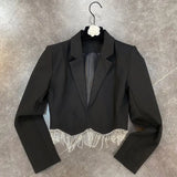 Free Shipping 2022 New Women's Suit Sexy Lapel Long Sleeve Diamond Tassel Short Jacket & Mini Skirt Diamond Tassel Two Piece