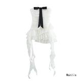 Spring Women's New Ougen Yarn Sue Bow Trim Corset