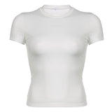 Toloer Spice Girl Wind Pure Color Short Sleeve Basic T-Shirt Women's New Round Collar Slim Bottom Jacket Tide-Outfit