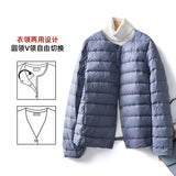 2024 New Light Down Jacket Female Short Round Neck Warm Inside Gallbladder Autumn Winter Without Collar Slim Large Size Coat-Outfit