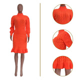 Toloer New Women's Solid Color High Collar Flounce Handmade Knitted Dress-Outfit