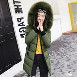 Cotton-Padded Clothes Female In The Long 2024 Winter New Large Size Women's Korean Version Cotton-Padded Clothes Big Wool Collar Thick Cotton-Padded Jacket Coat-Outfit