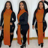 Turtleneck Side Slit Long Sweater Top 1028-1-Outfit