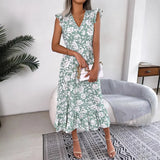 Shooting Spring And Summer Leisure Wood Ear Flowers Waist Dress Holiday Dress Women's