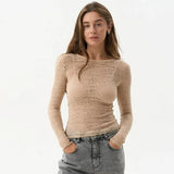 Autumn And Winter Women's New Fashion Round Neck Sexy Perspective Long Sleeves Bottoming Shirt