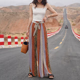 Spring / Summer 2023 Travel Holiday Wear With Ethnic High-Waist Print Wide-Leg Pants Slit Bohemian Pants-Outfit