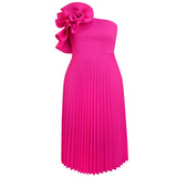 Fashion Three-Dimensional Flower Dress Sexy Shoulder Slanted Hundredfolded