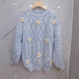 Autumn And Winter New Style Lazy Wind Soft Waxy Sweet Sweater Gentle Style Handmade Three-Dimensional Flower Sweater Head Girl-Outfit